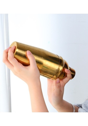 Pazly Kokteyl Çalkalayıcı Seti Paslanmaz Çelik Titanyum Kaplama Sütlü Fincan Süslü Gümüş Renk 267gr