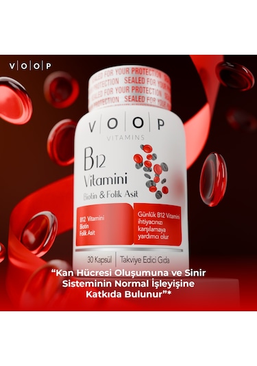 Voop B12 Biotin ve Folik Asit İçeren Takviye Edici Gıda 60 Kapsül
