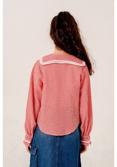 Kız Çocuk Su Taşlı Gömlek T-shirt İkili Takım 1805 Kırmızı