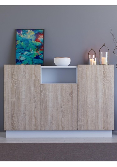 Detamob Lora Konsol, 140cm Beyaz/sonoma & Karbon Gri/sonoma Beyaz