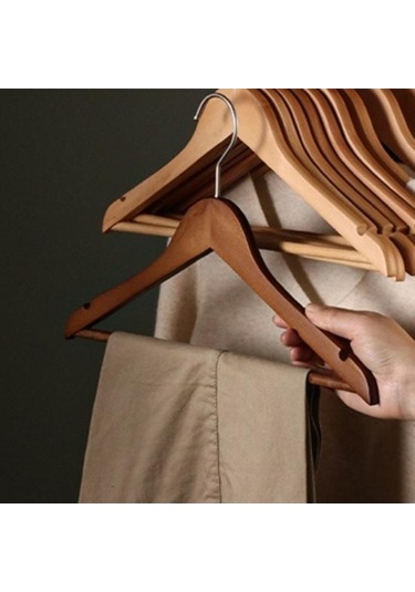 Novahub Burlywood Ahşap Askılar Seti - 5 Adet - Dayanıklı Elbise Askısı - Metal Kancalı Dolap Organizatör - Yerden Tasarruf Diğer