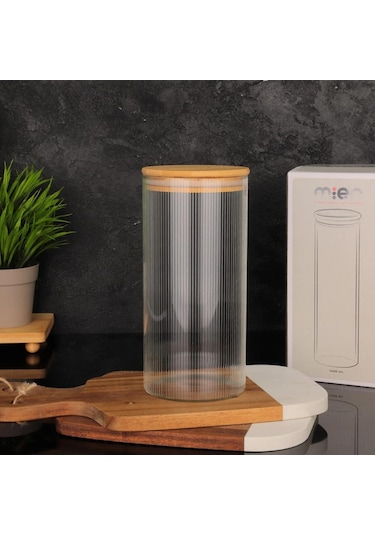 Mien Bambu Kapaklı Cam Kavanoz 1400 Ml Şeffaf