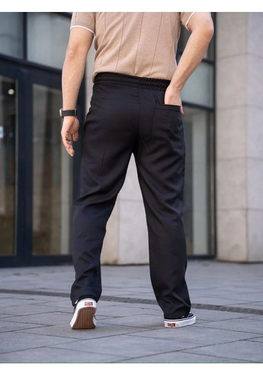 Erkek Keten Cepli Çıma Dikişli Jogger Buggy Pantalon Rahat Kalıp - Siyah Siyah