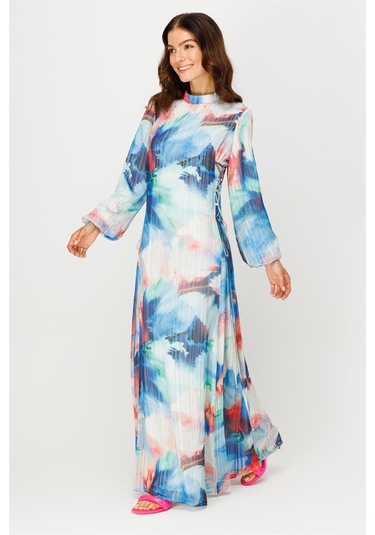 Emprime Şifon Yandan Bağlamalı Elbise Mavi-mavi Mavi