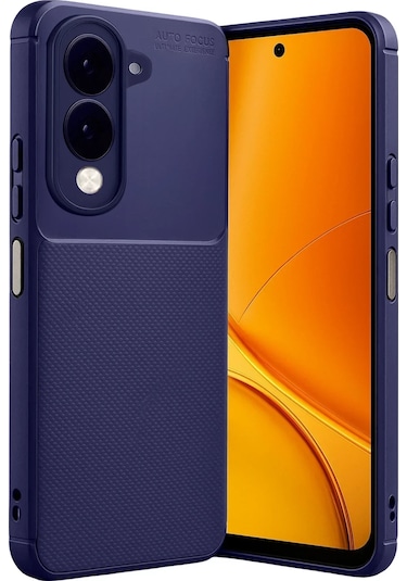 Vivo Y29s Uyumlu Kılıf Karbon Tasarım Kamera Korumalı Silikon Telefon Kılıfı Kapak Lacivert