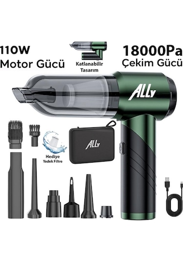 ALLY ST-6670PLUS 18000pa Güçlü Portatif 3 Kademeli Tasinabilir Vakumlu Kablosuz Üflemeli Mini Araç Süpürgesi