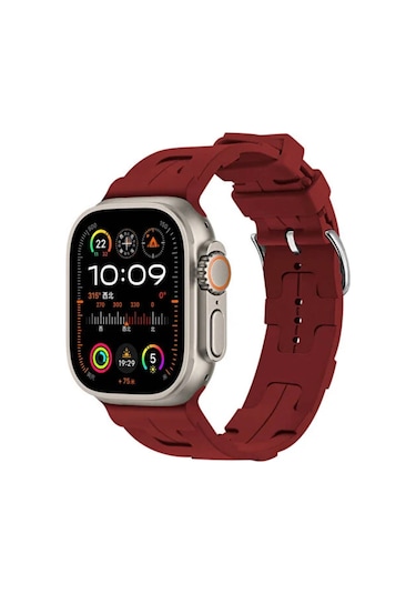 Apple Watch Uyumlu  Ultra 49mm Krd-92 Silikon Kordon Koyu Kırmızı