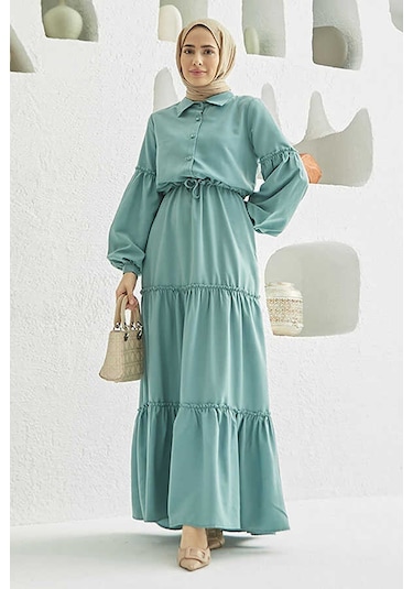 6567-carla Büzgülü Elbise Mint Yeşili Mint