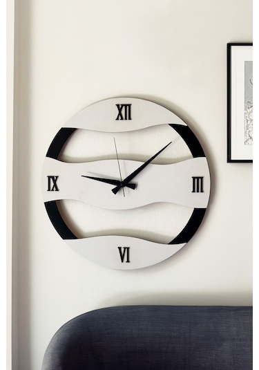 Dekoratif Yeni Modern Rastaban Ahşap Duvar Saati 48cm Siyah - Beyaz