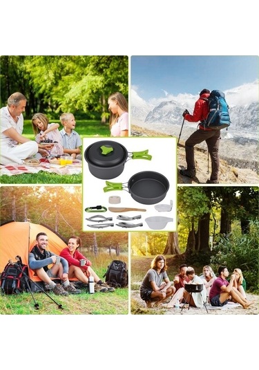 Ulzyvf Yürüyüşü Yapışmaz Tencere Tavalar Sırt Seti - Kompakt Kamp Ekipmanı Gümüş