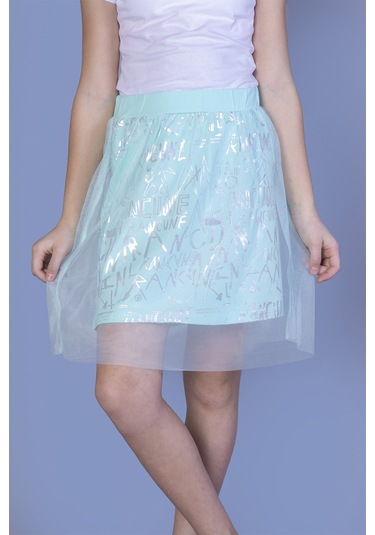 Toontoy Kız Çocuk Varak Baskılı Dantelli Etek Kırmızı