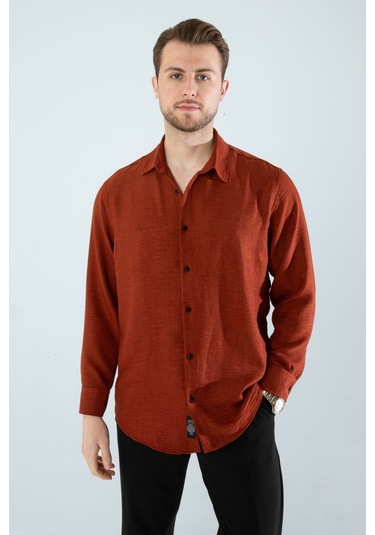 Rahat Kesim Keten Dokulu Gömlek Kiremit