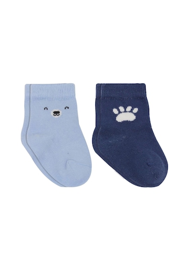 Bistyle Bear Penye Soket Çorap 2'li Bs10116 Mavi Mavi