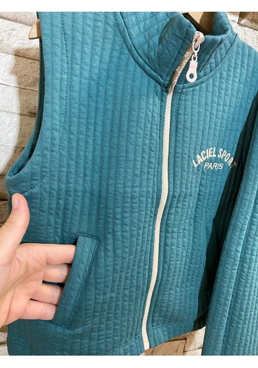 Laciel Paris Yelekli Çocuk Takım Kapitone Kumaş Unısex Yeşil