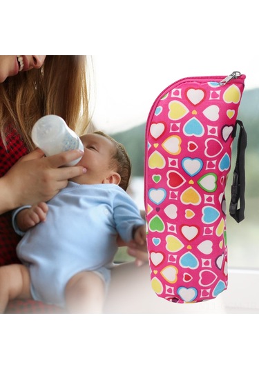 Qingmipy Bebek Biberon Isıtıcı Çantası - 3-4 Saat Isı Tutma, 350ml Kapasite, Bebek Arabasına Asılabilir, Nylon Malzeme Gül Kurusu