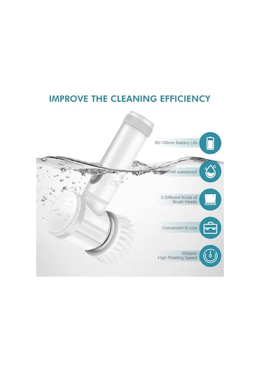 Elektrikli Sıkma Fırçası Elektrikli Temizleme Fırçası 5 Değiştirilebilir Fırça Başlığına Sahip Kablosuz Basınçlı Yıkayıcı El Tipi Duş Fırçası