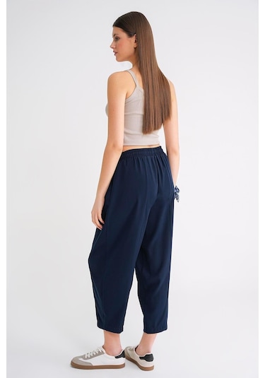 4307 Kadın Beli Lastikli Parçalı Şalvar Pantolon Lacivert Lacivert