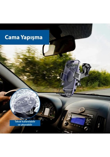 Polham Nano Vantuzlu Teleskopik Torpido Üstü Telefon Tutucu, V Tipi Düşmez Sarsılmaz Telefon Tutucu