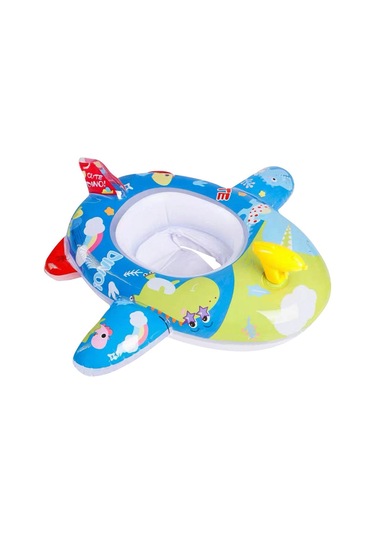 Su Tabancalı Uçak Model Çocuk Deniz Havuz Şişme Yatak Yüzme Simidi Mavi