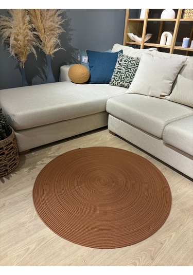 Jüt Yuvarlak Hasır Görünümlü Klasik Halı Kilim Natural