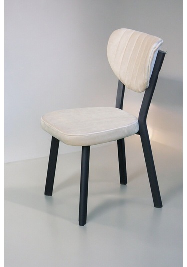 Rita Serisi, 1 Adet Krem Renk Elma Model Mutfak Sandalyesi, Yemek Sandalyesi Siyah Metal Ayak