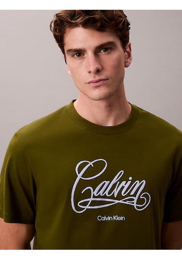Erkek 20's Script Grafik Detaylı T-shirt Yeşil