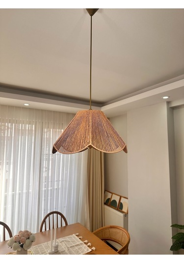 Hasır El Yapımı Bohem Çiçek Şekilli Rustik Avize - Kahverengi Kahverengi