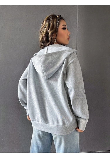 Relax&Basic 3 Iplik Şardonlu Fermuarlı Kapüşonlu Sweatshirt Gri 3 Lü Kombin Siyah