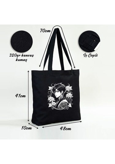 Tattoo Plaj Çantası Kanvas 48x41x10 Cm Siyah - No.03 Siyah