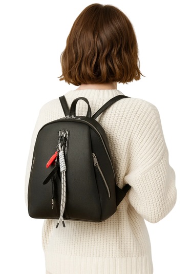 Kadın Sırt Çantası Su Geçirmez Siyah Deri Siyah