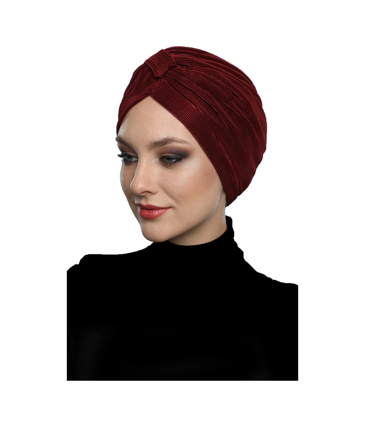 Çapraz Plise Bantlı Astarlı Bordo Hazır Türban Tesettür Havuz Bonesi Bordo