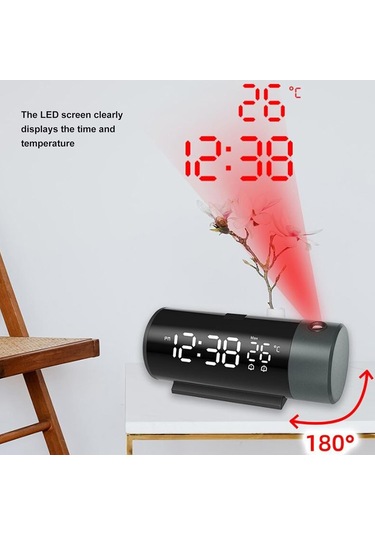Monozone Projeksiyon Çalar Saat Led Ekran Sıcaklık Göstergeli Yansıtmalı Çift Alarmlı Masa Saati