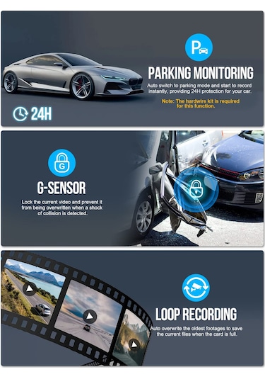 Gajeena Araba Sürücü Kaydedici Fhd 1080p - Wifi Bağlantılı 140 Geniş Açı Kamera, 360 Dönebilen, 24 Saat Park Monitörü, Usb Şarjlı Sd Kart Yok