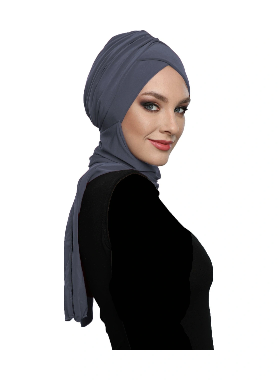 Kardelen Atkılı Astarlı Koyu Gri Hazır Türban Tesettür Havuz Ve Dış Bone Koyu Gri