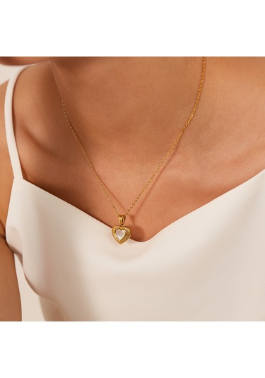 Sones Opk Gx2428 Vintage Paslanmaz Çelik Şeftali Kalp Kolye Mizaç Köprücük Kemiği Kolye Çok Renkli