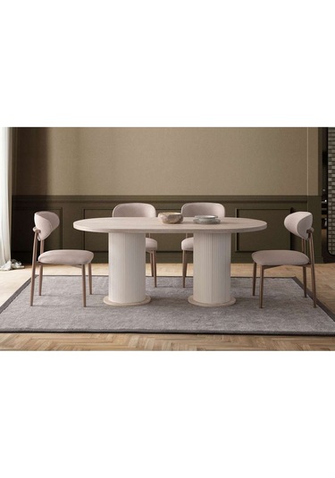 Travertino Modern Yemek Masası 6 Sandalye Takım Mermer