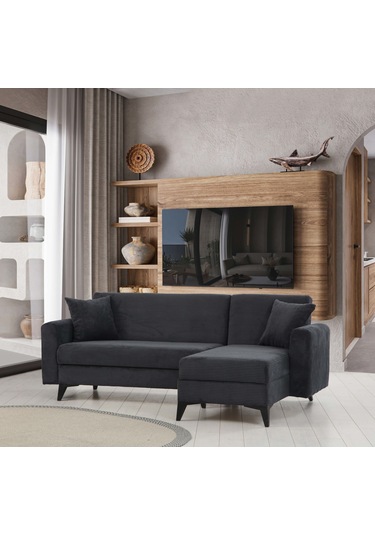 Sera Köşe Fitilli Kumaş Koltuk Antrasit Siyah