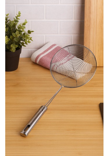 Metal Saplı Paslanmaz Çelik Yağ Kevgiri 12 Cm Tel Kızartma Kevgiri Çelik