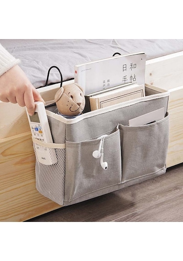 Teltree Yatak Başı Asma Çantası - Üst Kat Yatak Düzenleyici, Pratik Ve Dayanıklı Beyaz Kumaş Asılı Sepet