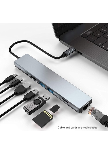 Reedark Usb-c Çok Fonksiyonlu Hub: 4k Hdmı, Pd Şarj, Rj45, Usb 2.0, Tf/sd Kart Okuyucu - Gri 8-in-1 Genişletme Dökümü