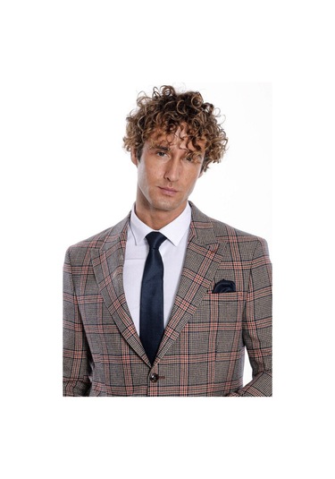 Wessi Ekose Desenli Lacivert Erkek Yün Ceket - Wessi Lacivert