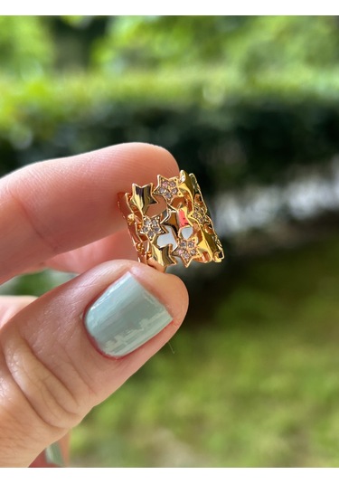 Bymerve Bym523 Çelik Kadın Rose Gold Yıldız Taşlı Geçirmeli 3 Lü Görünüm Kıkırdak Küpe Rose Gold