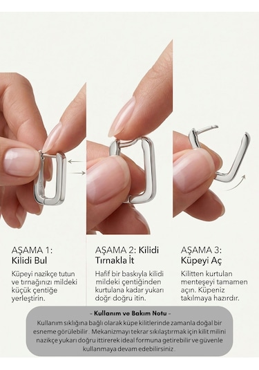 925 Ayar Gümüş Rodyum Kaplama Unisex Halka Küpe Seti - 2'li Çift