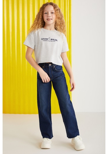 Grımelange Agate-grm24025 100% Pamuk Baskılı Kısa Kollu Kız Çocuk T-shirt Grimelanj T-shirt Gri Melanj