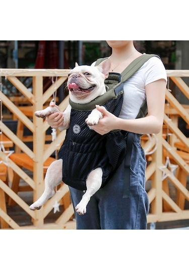 Doglemi Pet Gezi Sırt Çantası Köpek Omuz Göğüs Çantası Nefes Alabilir Örgü Köpek Kedi Çantası, Boyut: L Yeşil Siyah