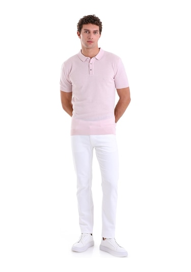 Hatemoğlu Pembe Regular Fit Jakarlı Pamuklu Polo Yaka Triko Tişört Pembe