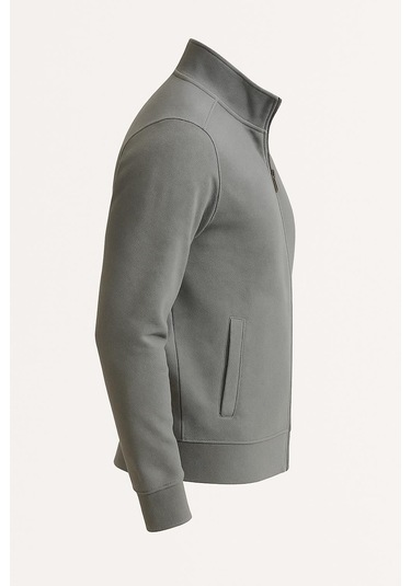 Troy Slim Fit Erkek Tam Fermuarlı Ceket - 7441 Gri