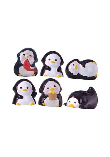 Lijinxu 6x Mini Penguen Figürleri Dekoratif Saksı Dekor Reçine Çok