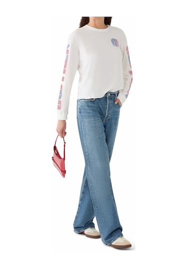 Mother Denim Uzun Kollu Rahat Kesim Sweatshirt Bej - Krem