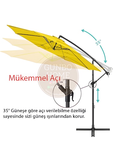 Gunbo Home 3 Mt 8 Kaburga Full Demir 21 Kg Sarı Bahçe Şemsiyes